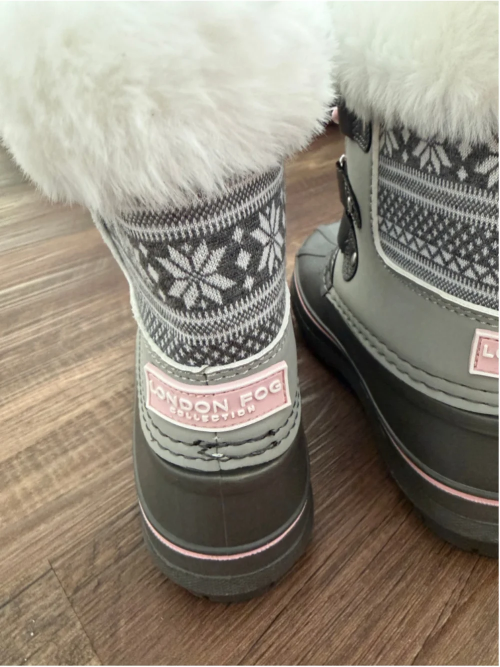 Girls London Fog Snow Boots Size 13 Grey Pink Faux Fur Winter Boots